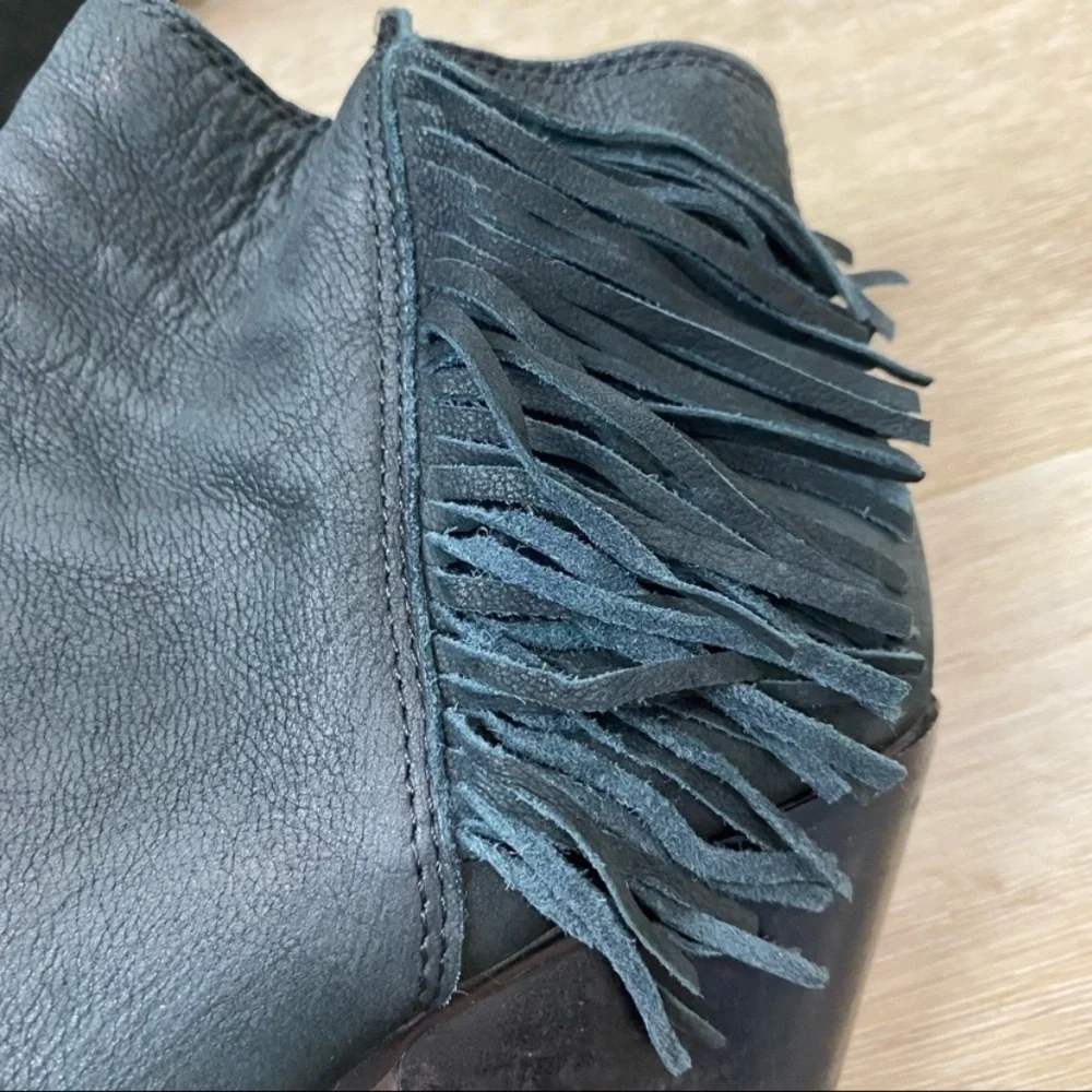 Dolce Vita “Sema” Black Nubuck Leather Side Fringe Booties